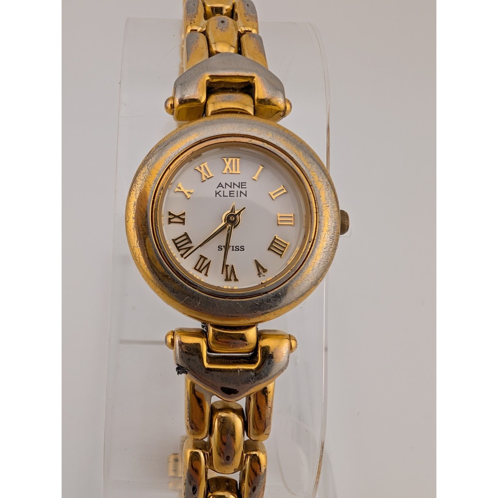 Anne Klein Swiss Watch Women 22mm Gold Case 6.5" Band 12/6014- New Battery